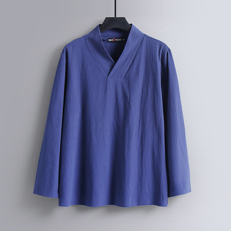Buddha Stonesクロスカラーコットンリネン唐装漢服上下セットメンズ - image 24