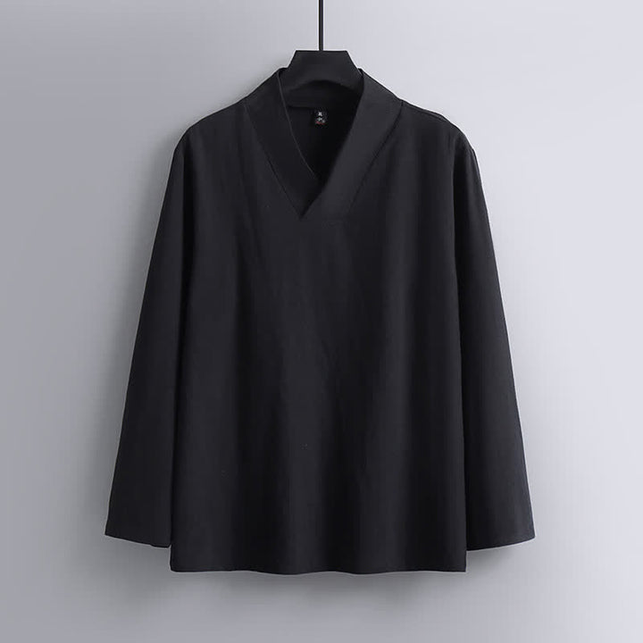 Buddha Stonesクロスカラーコットンリネン唐装漢服上下セットメンズ - image 4