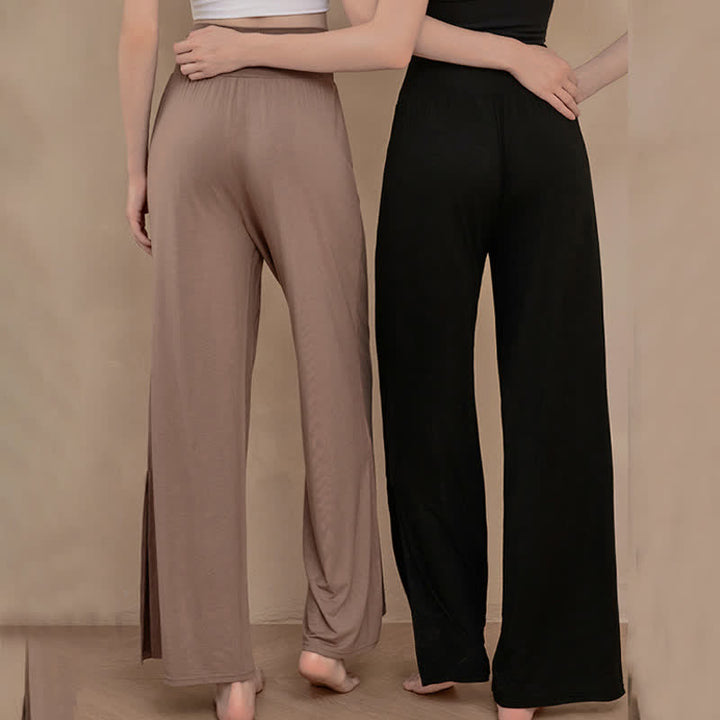 Buddha Stonesカジュアル 無地 ハイウエスト ゴム入り レディース ワイドレッグパンツ - image 15