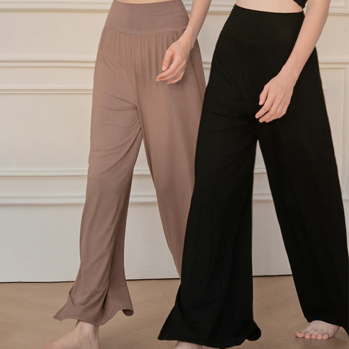 Buddha Stonesカジュアル 無地 ハイウエスト ゴム入り レディース ワイドレッグパンツ - image 14