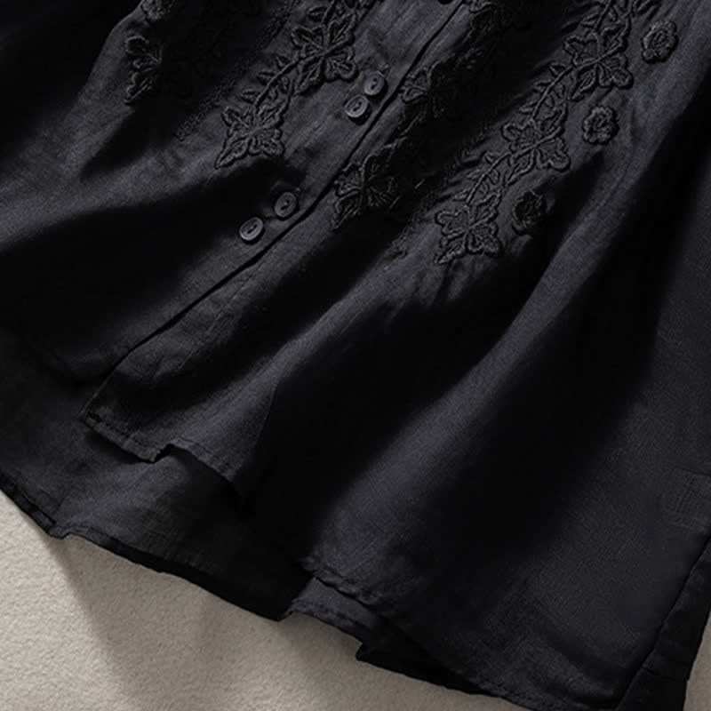 Buddha Stones夏用無地ボタン刺繍花柄 七分袖ラペル レディースシャツ - image 30