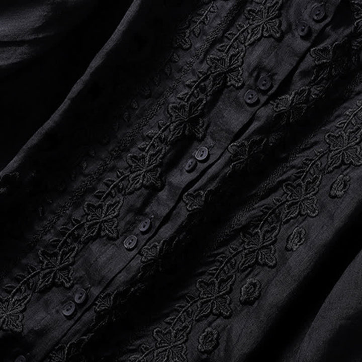 Buddha Stones夏用無地ボタン刺繍花柄 七分袖ラペル レディースシャツ - image 29