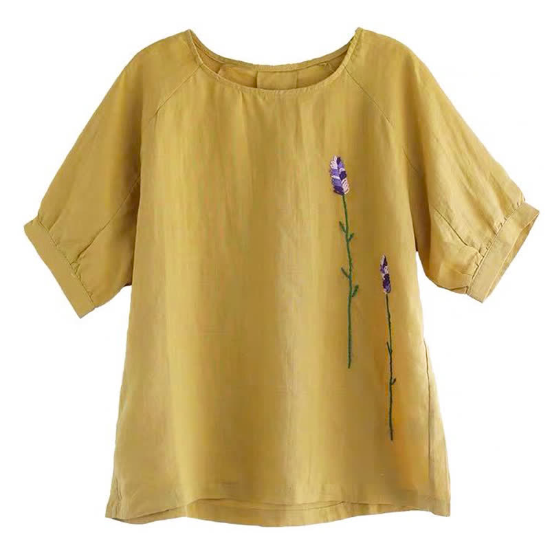 Buddha Stonesサマーヴィンテージ刺繍花柄レディースクルーネックTシャツ - image 10