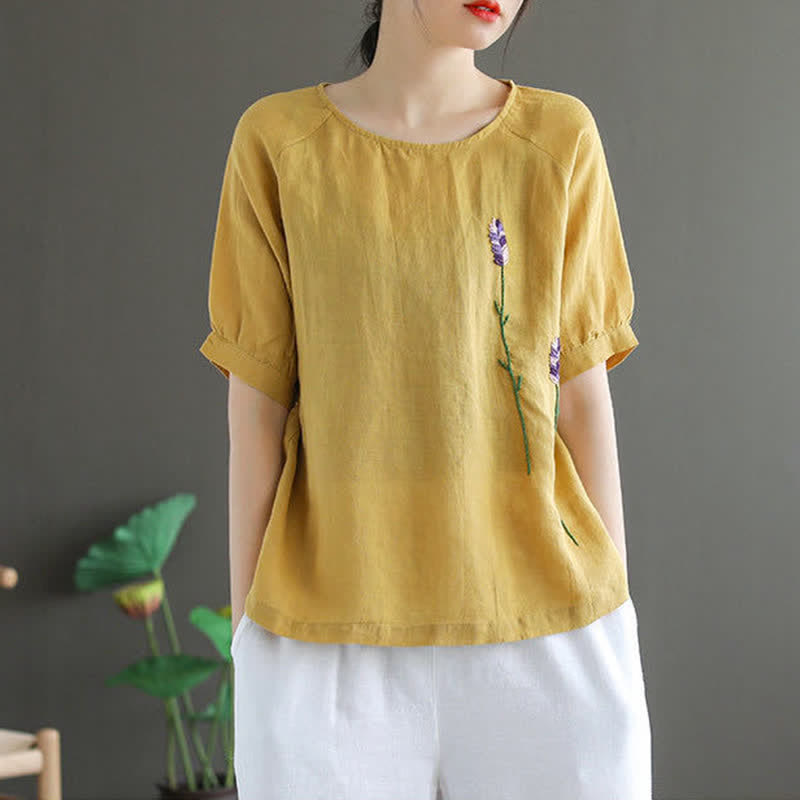 Buddha Stonesサマーヴィンテージ刺繍花柄レディースクルーネックTシャツ - image 8