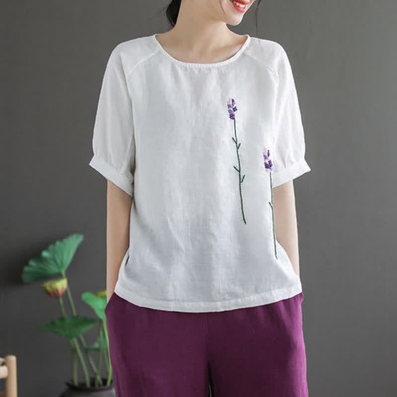 Buddha Stonesサマーヴィンテージ刺繍花柄レディースクルーネックTシャツ - 白 - US8-10，UK/AU12-14，EU40-42 (2XL) - image 11