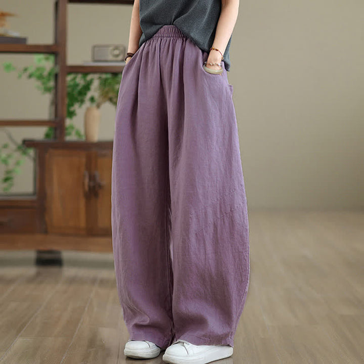 Buddha Stonesカジュアル 無地 コットン レディース ワイドレッグパンツ ポケット付き - image 1