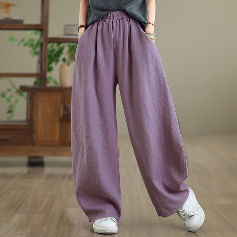 Buddha Stonesカジュアル 無地 コットン レディース ワイドレッグパンツ ポケット付き - image 3