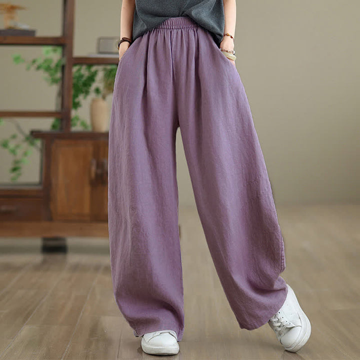 Buddha Stonesカジュアル 無地 コットン レディース ワイドレッグパンツ ポケット付き - image 3