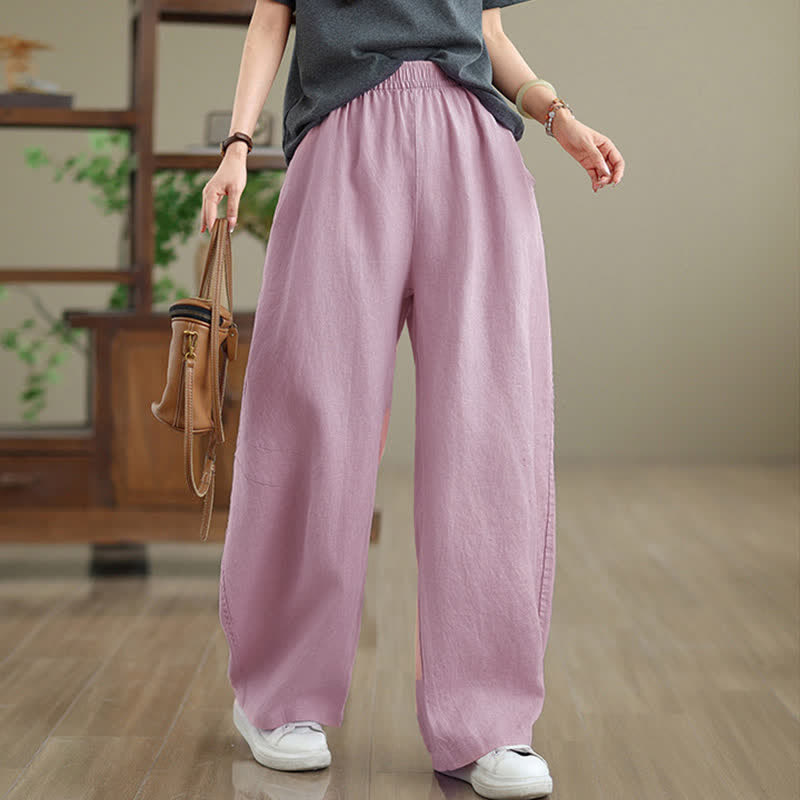 Buddha Stonesカジュアル 無地 コットン レディース ワイドレッグパンツ ポケット付き - ピンク - US12、 UK/AU16、 EU44 (3XL) - image 6