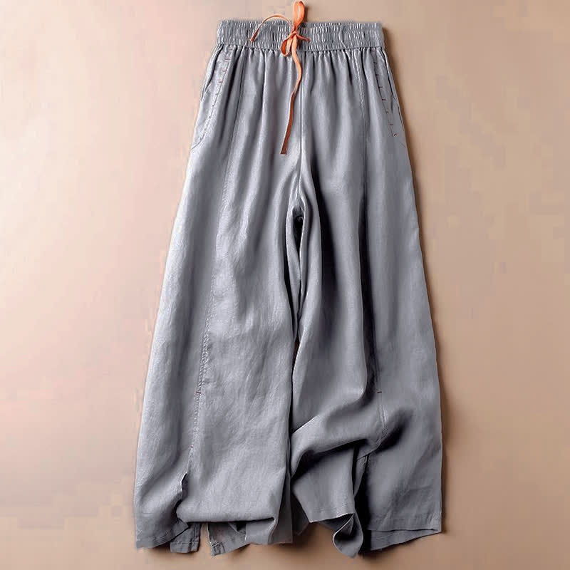 Buddha Stonesカジュアル スリット裾 レディース 7-8丈 ワイドレッグパンツ ポケット付き - ライトスチールブルー - US8-10，UK/AU12-14，EU40-42 (2XL) - image 10