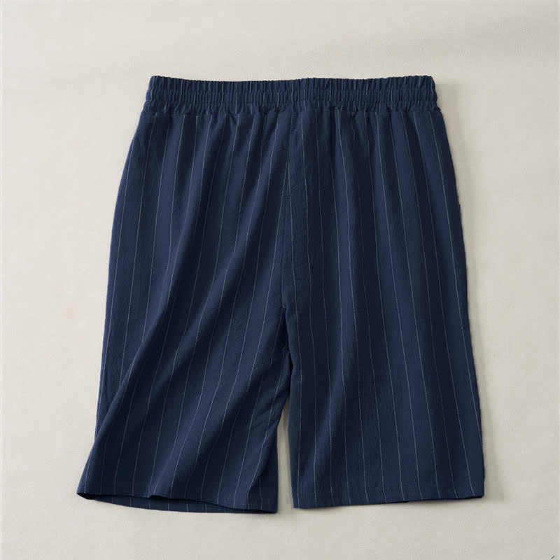Buddha Stones 夏用カジュアルドローストリングストライプ柄メンズショートパンツ（ポケット付き） - image 1