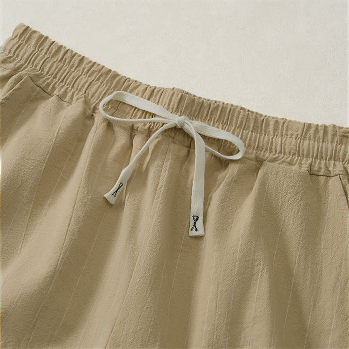 Buddha Stones 夏用カジュアルドローストリングストライプ柄メンズショートパンツ（ポケット付き） - image 11