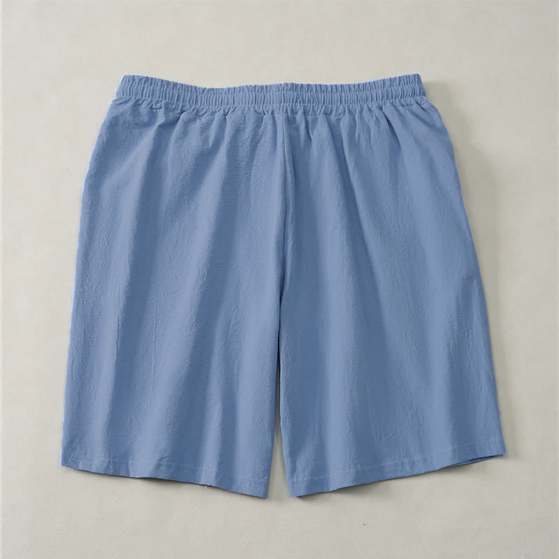 Buddha Stones 夏用カジュアルドローストリング付き無地コットンメンズショートパンツ（ポケット付き） - image 1