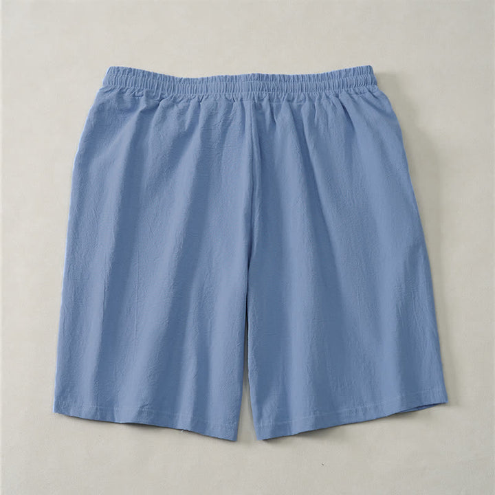 Buddha Stones 夏用カジュアルドローストリング付き無地コットンメンズショートパンツ（ポケット付き） - image 1