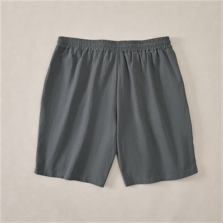 Buddha Stones 夏用カジュアルドローストリング付き無地コットンメンズショートパンツ（ポケット付き） - image 8