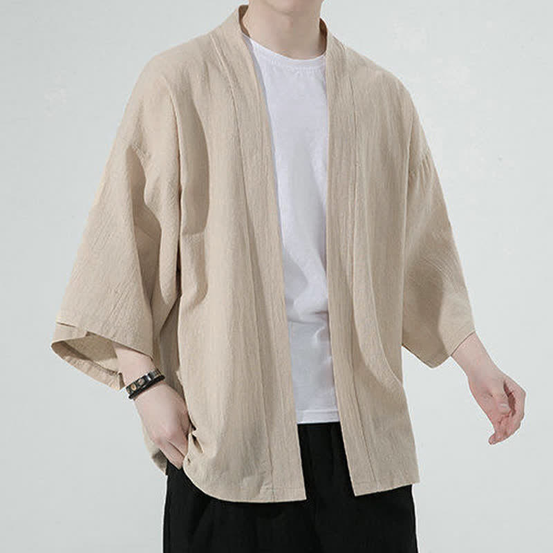 Buddha Stones 夏向けカジュアルミニマリスト無地メンズ着物 - image 5
