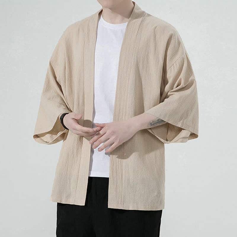 Buddha Stones 夏向けカジュアルミニマリスト無地メンズ着物 - image 7
