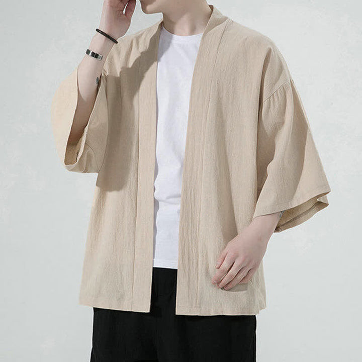Buddha Stones 夏向けカジュアルミニマリスト無地メンズ着物 - image 6