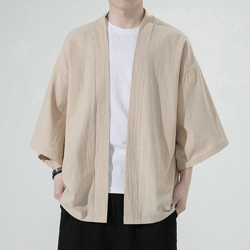 Buddha Stones 夏向けカジュアルミニマリスト無地メンズ着物 - タン - US/UK/AU46, EU56 （5XL） - image 4