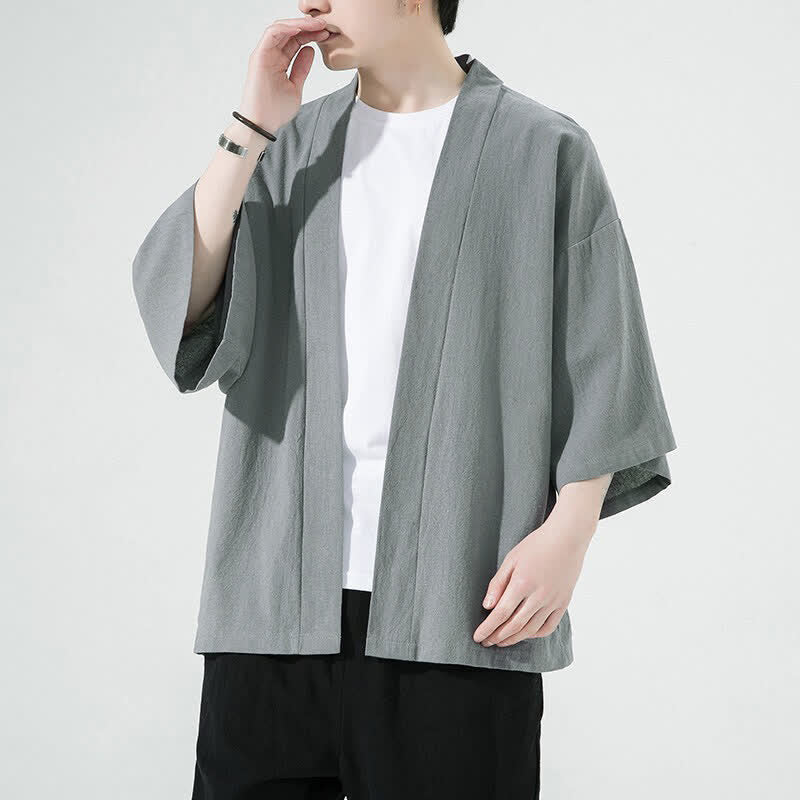 Buddha Stones 夏向けカジュアルミニマリスト無地メンズ着物 - 銀 - US/UK/AU46, EU56 （5XL） - image 0