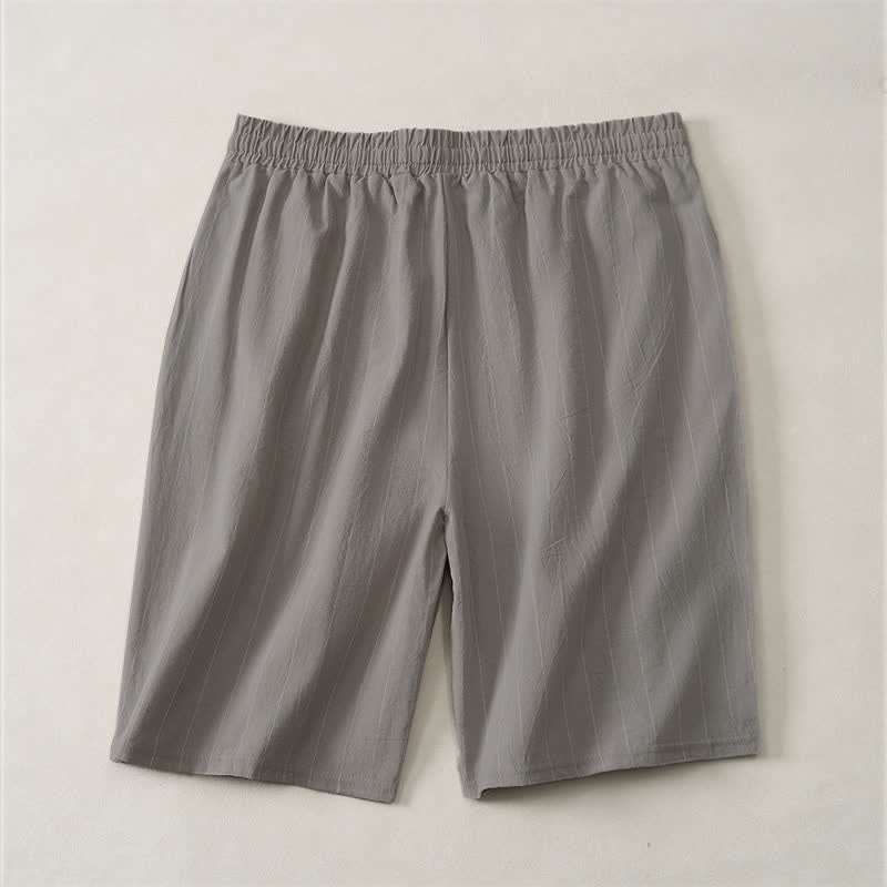 Buddha Stones 夏用カジュアルドローストリングストライプ柄メンズショートパンツ（ポケット付き） - image 15