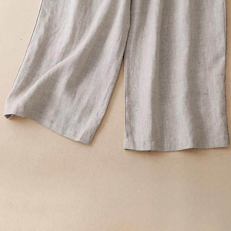 Buddha Stones 夏物カジュアルミニマリストボタンアップ無地アンクルパンツレディースワイドレッグパンツポケット付き - image 15