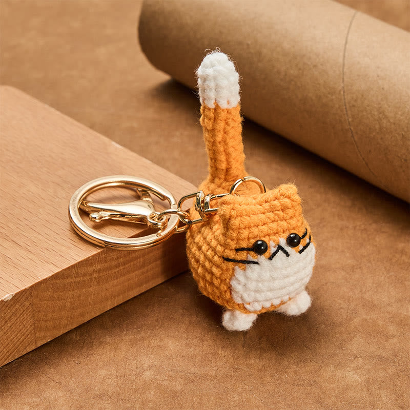 Buddha Stones 手編みのかわいい猫のバッグチャーム、柔らかなキーホルダー - image 2