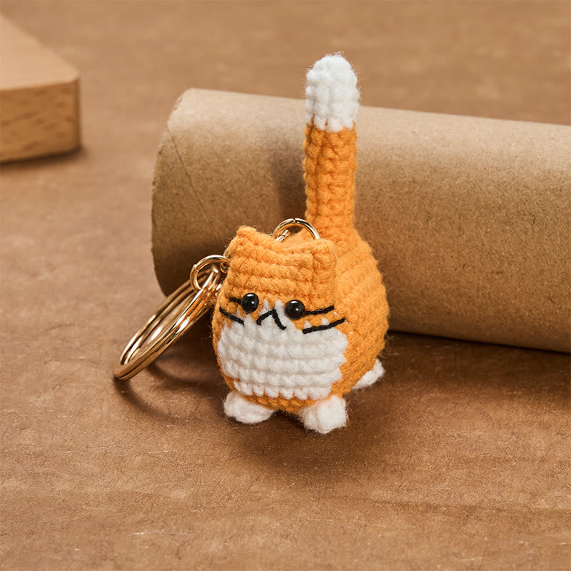 Buddha Stones 手編みのかわいい猫のバッグチャーム、柔らかなキーホルダー - image 3