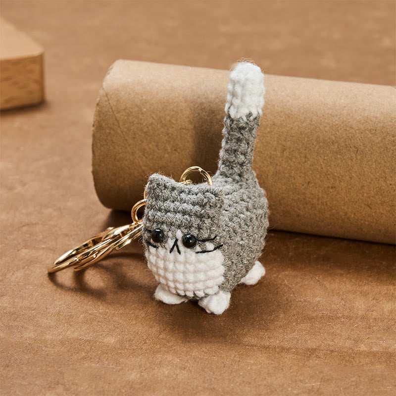 Buddha Stones 手編みのかわいい猫のバッグチャーム、柔らかなキーホルダー - image 8