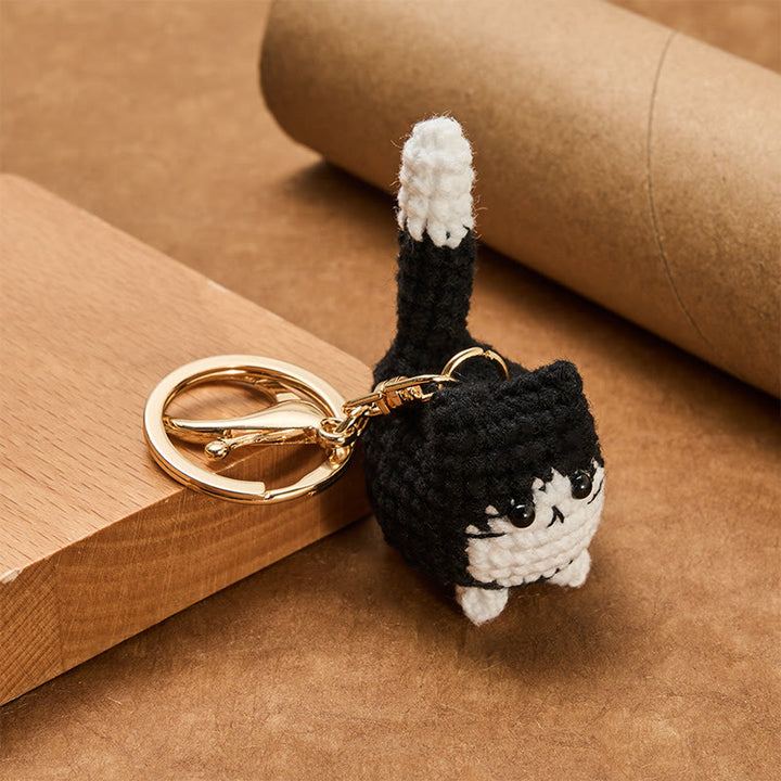 Buddha Stones 手編みのかわいい猫のバッグチャーム、柔らかなキーホルダー - image 11