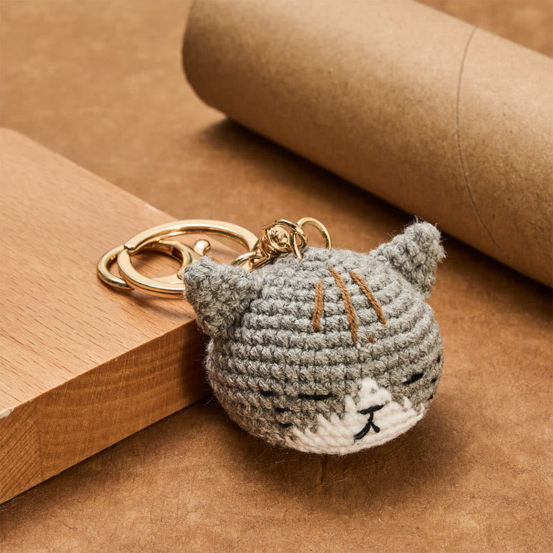 Buddha Stones 手編みかぎ針編みの猫の頭モチーフのバッグとキーホルダー - image 5