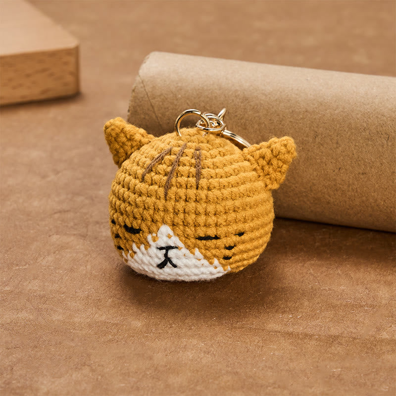Buddha Stones 手編みかぎ針編みの猫の頭モチーフのバッグとキーホルダー - image 2