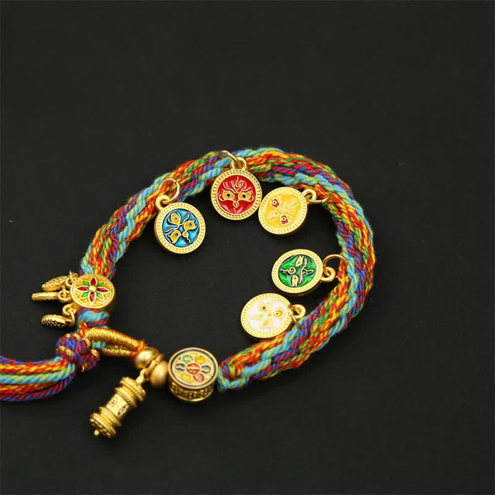 Buddha Stones レインボー編み紐オーム・マニ・パドメ・フム知恵のタッセルブレスレット - image 3