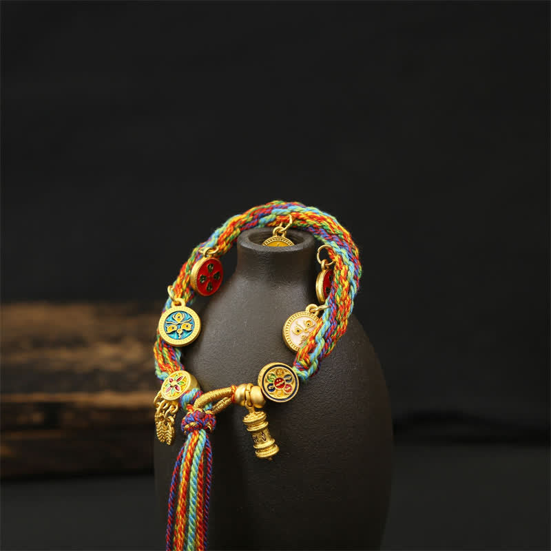 Buddha Stones レインボー編み紐オーム・マニ・パドメ・フム知恵のタッセルブレスレット - image 2