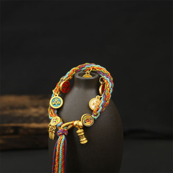 Buddha Stones レインボー編み紐オーム・マニ・パドメ・フム知恵のタッセルブレスレット - image 2
