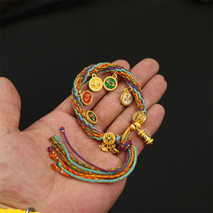 Buddha Stones レインボー編み紐オーム・マニ・パドメ・フム知恵のタッセルブレスレット - image 4