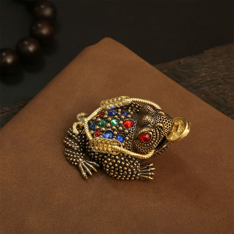 Buddha Stones 真鍮製の三本足の金運カエル（富と幸運繁栄のシンボル） - 小型マネーフロッグ 7.4cm × 3.6cm × 4.2cm - image 1