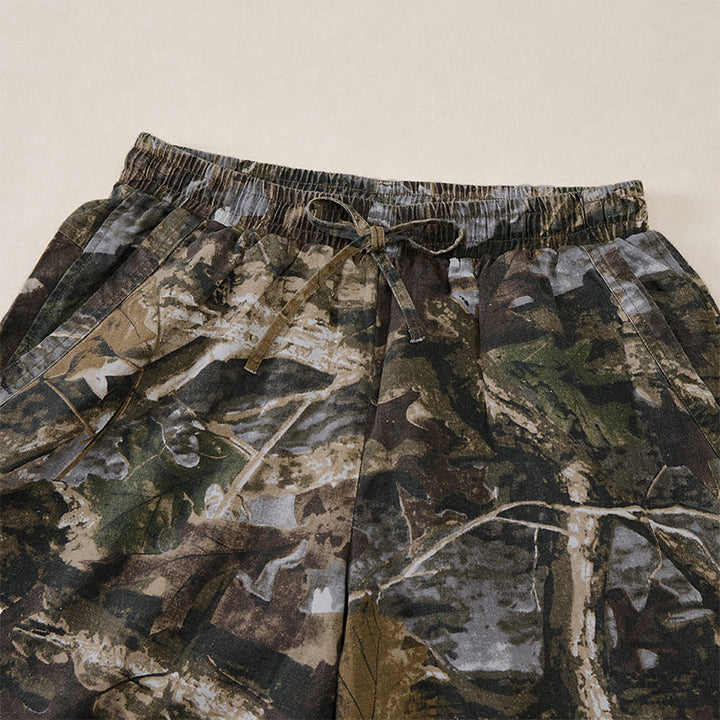 Buddha Stones 夏用カジュアルアスレチックドローストリング迷彩柄コットンラミーメンズショートパンツ（ポケット付き） - image 2