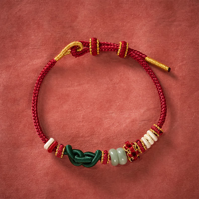 Buddha Stones 手作りの如意桃花結び玉玉幸運調節可能ブレスレット - image 1