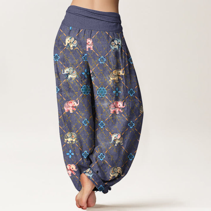 Buddha Stones コットンエレファント花柄 レディース ゴムウエスト ハーレムパンツ - image 2