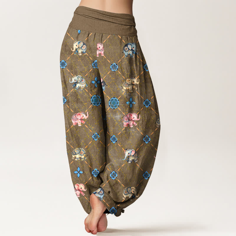 Buddha Stones コットンエレファント花柄 レディース ゴムウエスト ハーレムパンツ - image 7