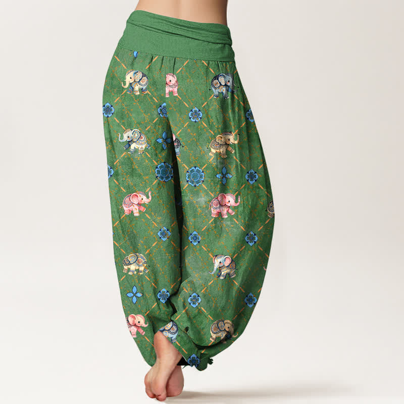 Buddha Stones コットンエレファント花柄 レディース ゴムウエスト ハーレムパンツ - image 10