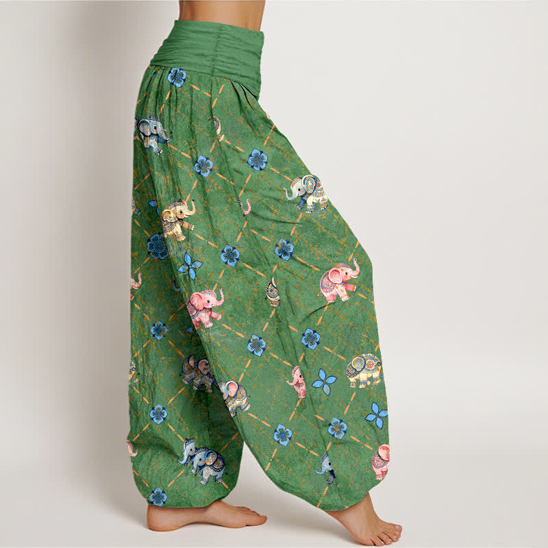 Buddha Stones コットンエレファント花柄 レディース ゴムウエスト ハーレムパンツ - image 9