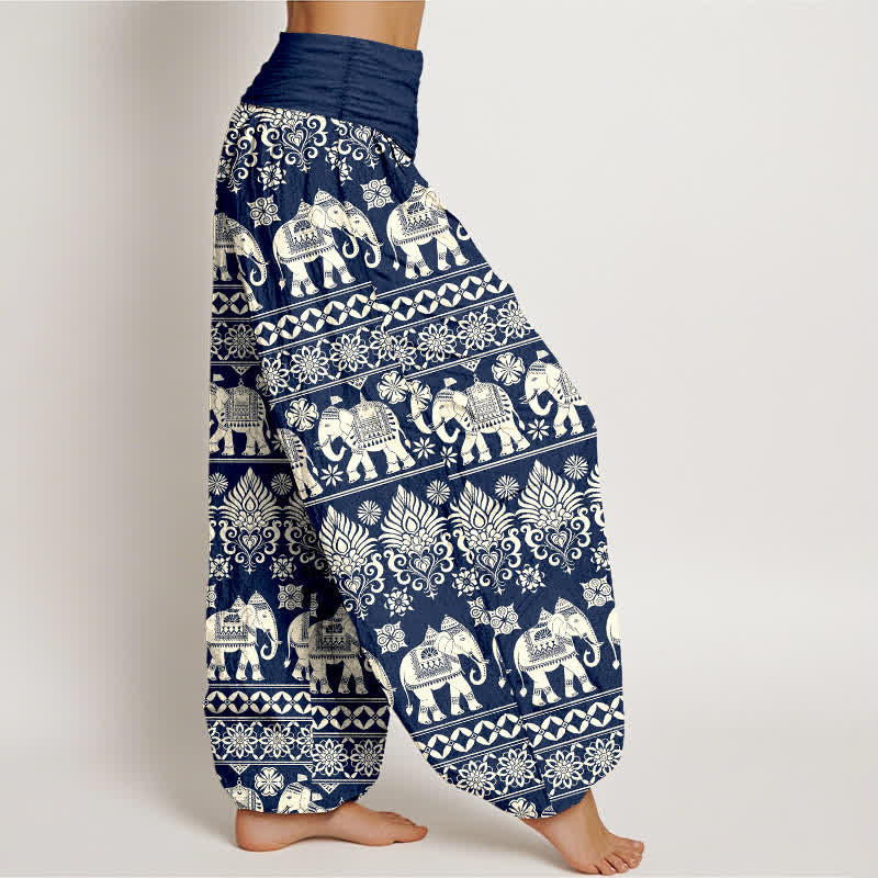 Buddha Stones コットンエレファント トライバルストライプ柄 レディース ゴムウエスト ハーレムパンツ - image 2
