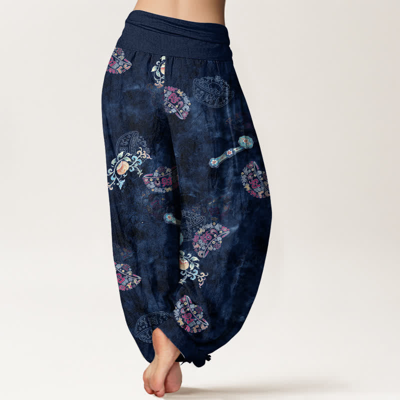 Buddha Stones コットン素材、ボヘミアン風花柄、扇形、ウエストゴム仕様のレディースハーレムパンツ - image 10
