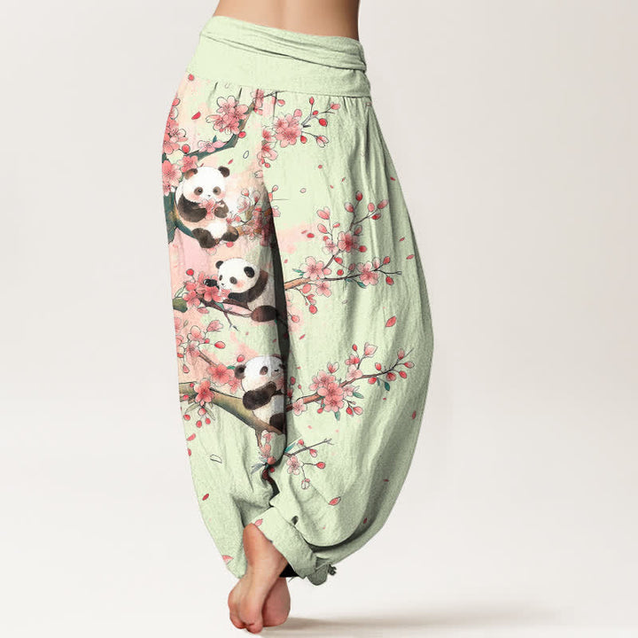 Buddha Stones コットンパンダ桜柄レディースゴムウエストハーレムパンツ - image 7