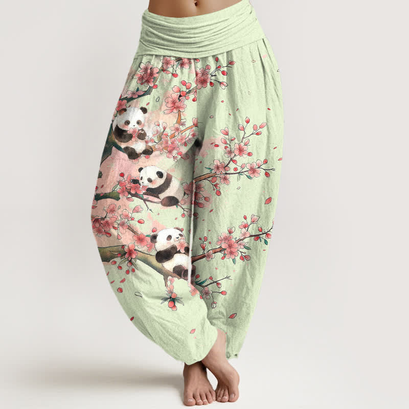 Buddha Stones コットンパンダ桜柄レディースゴムウエストハーレムパンツ - 甘露 - US16、 UK/AU20、 EU48 (3XL) - image 5