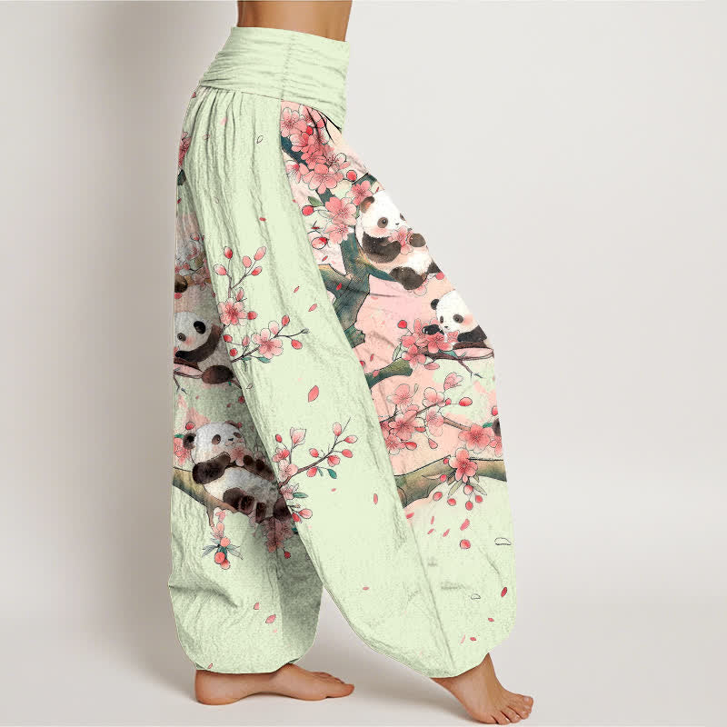 Buddha Stones コットンパンダ桜柄レディースゴムウエストハーレムパンツ - image 6