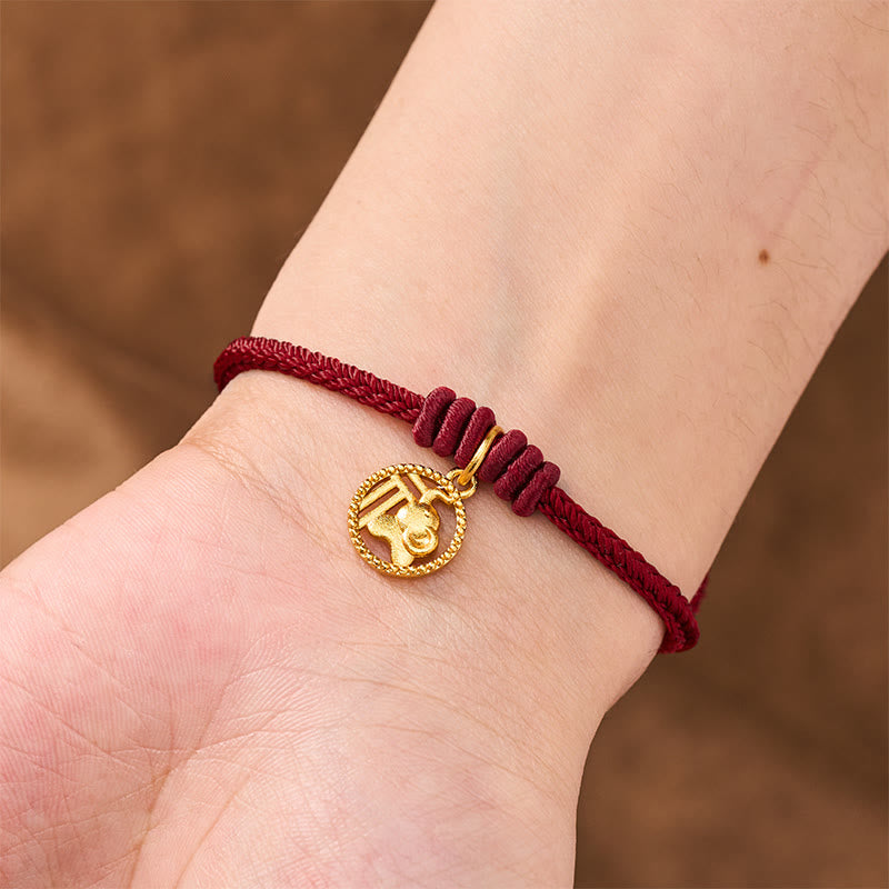 Buddha Stones 象の福の文字入り金メッキ銅製赤紐開運財運ブレスレット - image 16