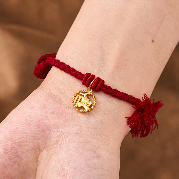 Buddha Stones 象の福の文字が金メッキされた銅製の赤紐のバランスチベットブレスレット - image 16